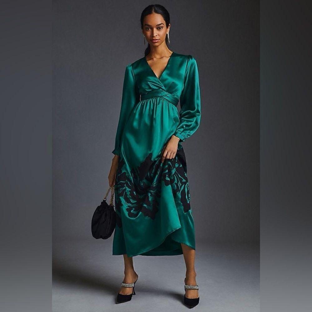 Anthropologie Nikasha Embroidered Satin Dress / Size S